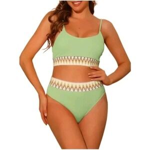 Girls 2 Piece Boho Bikini Swimsuit Spaghetti Strap Mint Green Size 14Y NWOT